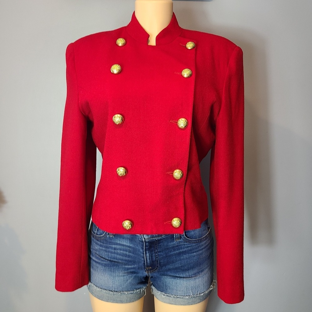 Vtg 90s Jacket Women 10 Jewel Tone‎ Red Euro Preppy Military Old Money Wool